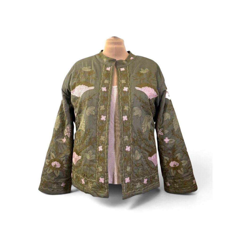 POLAGRAM Flourish Floral Embroidered Jacket, Olive/Blush, Boutique NWT! 3X